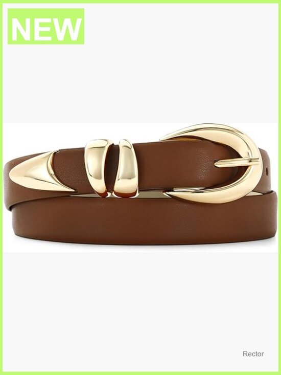 Vintage Faux Leather Skinny Belt with Gold Prong Buckle for Jeans Dress main image 7